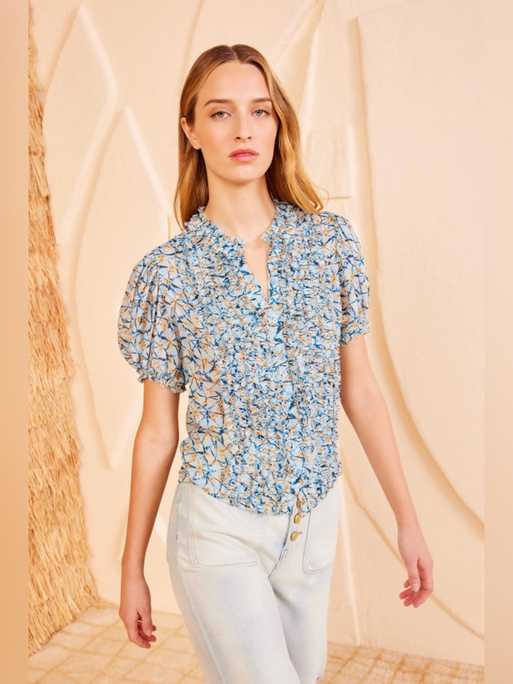 NWT $420 Ulla Johnson Adira Floral Print Silk Top In Idalia